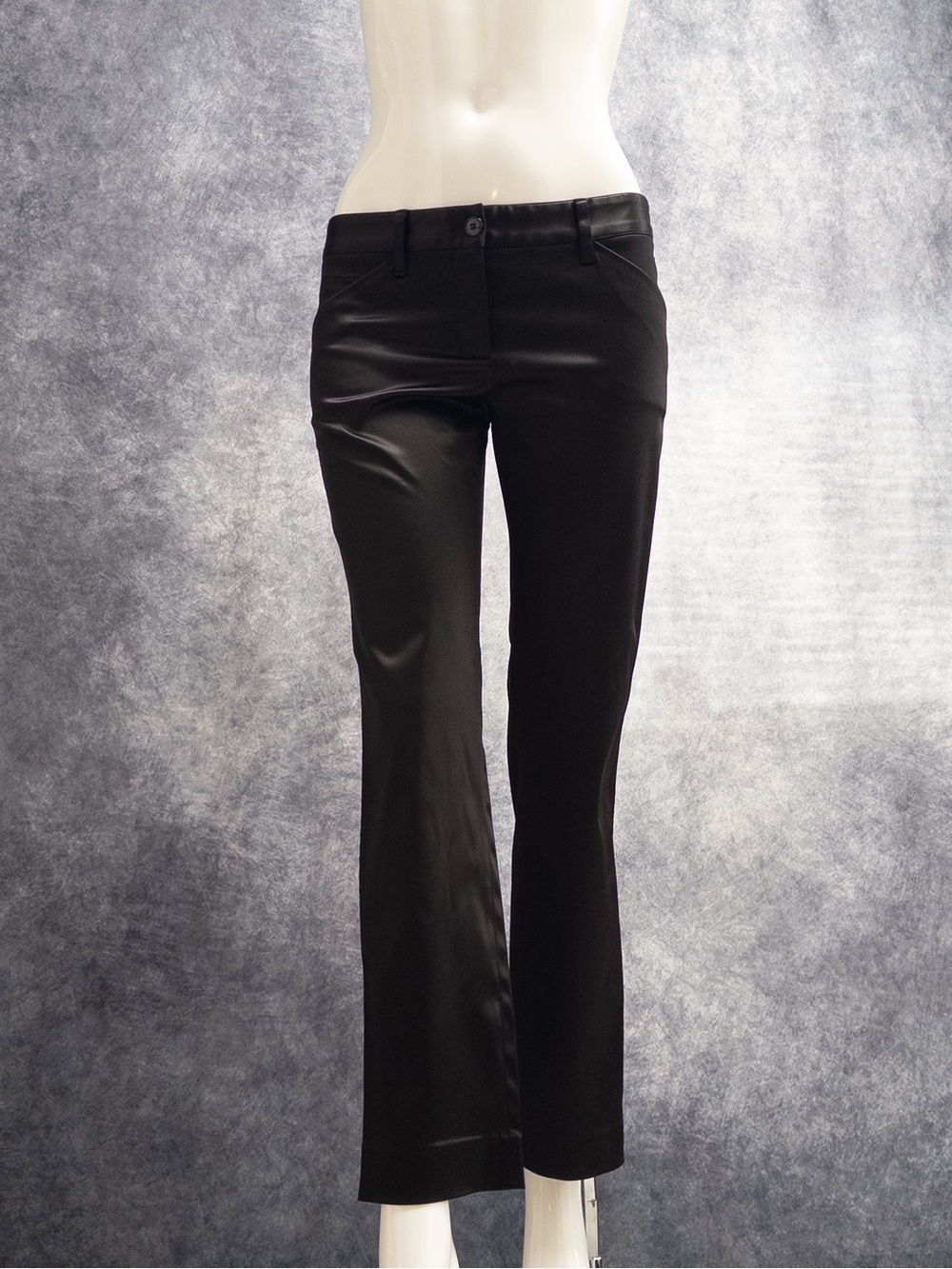 Vintage Dolce & Gabbana Ultra Low-Rise Black Stretch Satin Flared Tux‎ Pants, XS